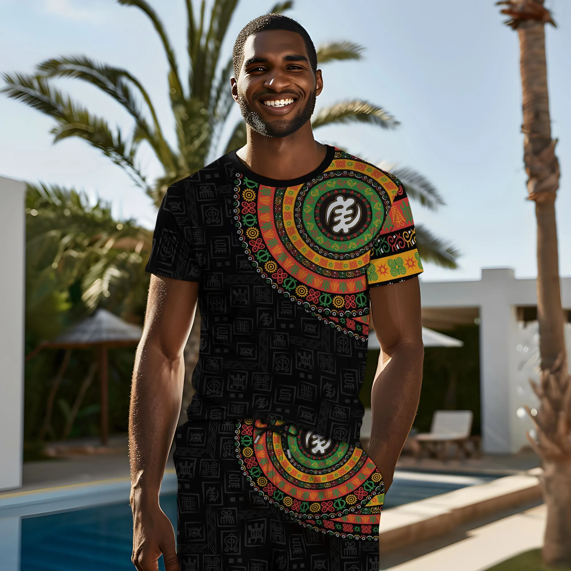 Adinkra Symbols Print T-shirt and Shorts Set